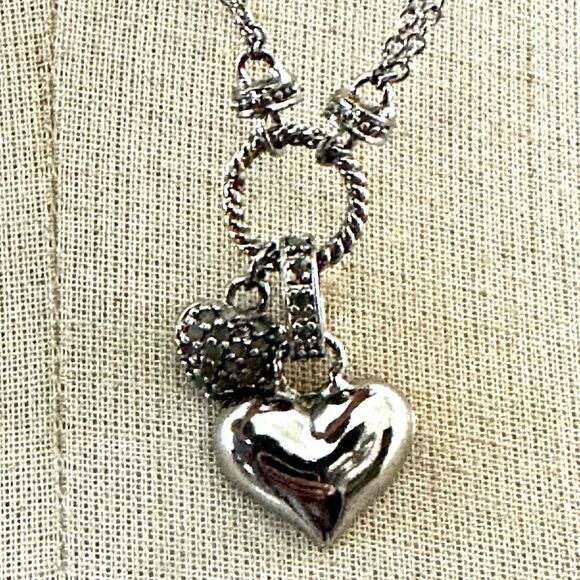 DBJ silver double heart pendant necklace - Picture 7 of 9